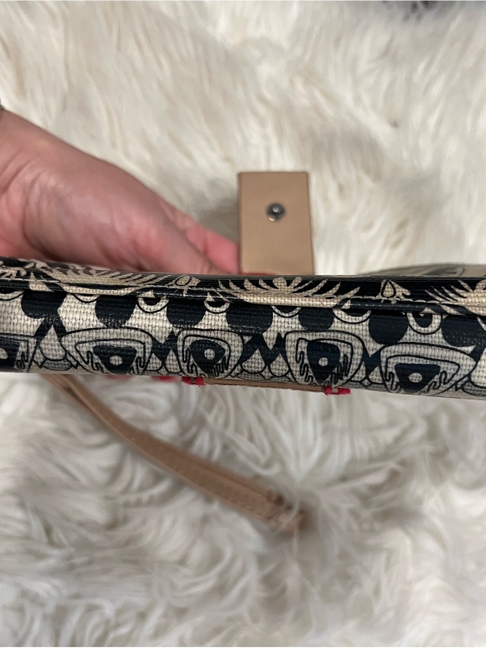 Sakroots Black & Cream Patterned Wristlet with Tan Strap - Picture 7 of 8